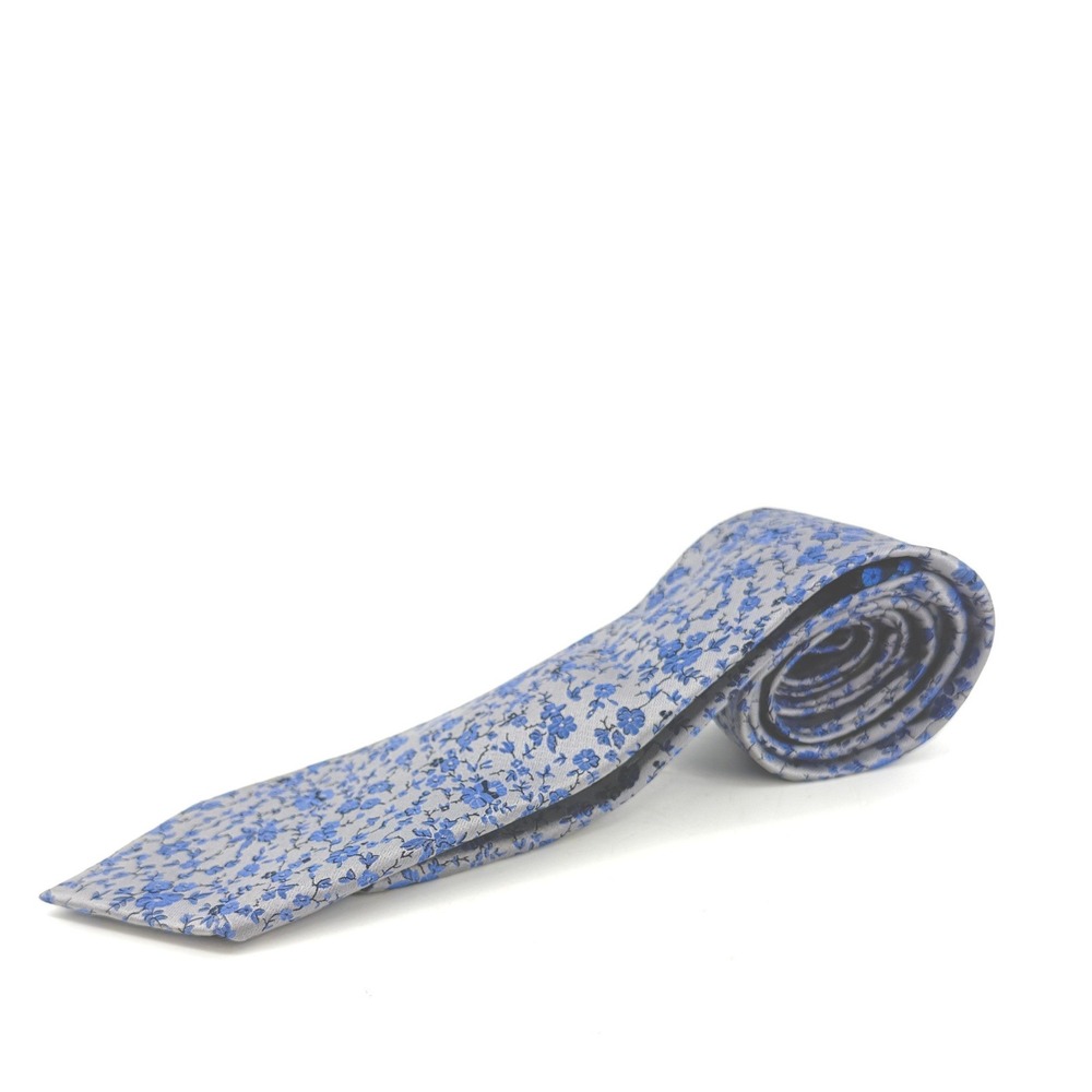 Haines & Bonner Necktie Mens Blue Silver Floral Silk Blend Formal Dapper 60"L